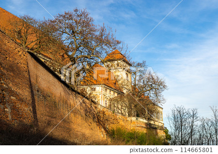 Castle Jaroslavice in the Znojmo region at sunset, South Moravia 114665801