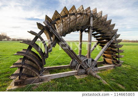 Paddle wheel of a water mill in the Slup village. Paddle wheel of a water mill in the Slup village. 114665803