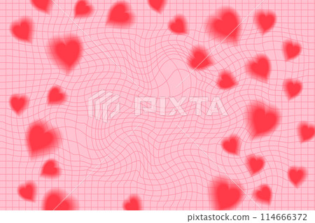 Pink red heart retro psychedelic checkerboard pattern. Groovy funky textures. Stock vector illustration in flat style. 114666372