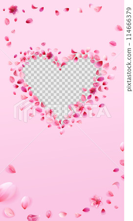 Pink sakura heart valentines day story template. Rose petals png frame isolated on pink background. Stock vector illustration isolated on white background. 114666379