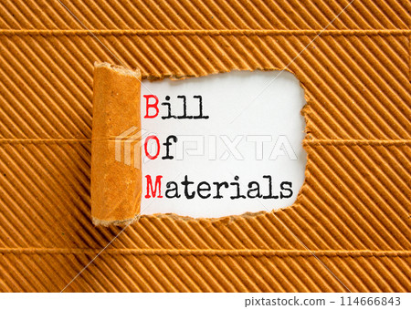 BOM bill of materials symbol. Concept words BOM bill of materials on beautiful white paper. Beautiful white table brown background. Business and BOM bill of materials concept. Copy space. BOM bill of materials symbol. Concept words BOM bill of materials on beautiful white paper. Beautiful white table brown background. Business and BOM bill of materials concept. Copy space. 114666843