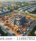 Construction of a high-rise building in the city. Created with the help of AI 114667852