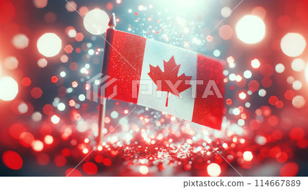 Canadian flag against backdrop sparkling bokeh light, festive, capturing spirit national celebration Canadian flag against backdrop sparkling bokeh light, festive, capturing spirit national celebration 114667889