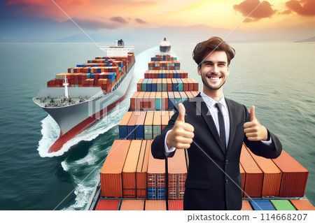 businessman with container in business center 114668207