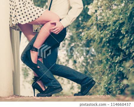 Loving couple retro style flirting outdoor Loving couple retro style flirting outdoor 114668437