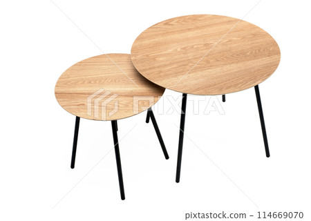 Set of retro wooden coffee table on white background ,included clipping path. top view 114669070