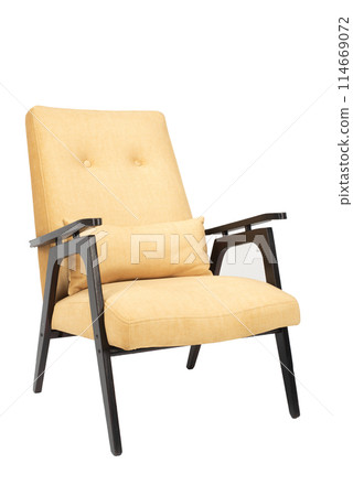 Wooden yellow chair isolated on white background Wooden yellow chair isolated on white background 114669072
