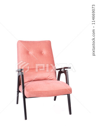Wooden pink chair isolated on white background 114669073