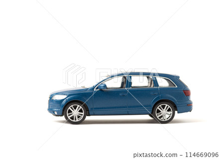 Blue iron toy car on a white background. SUV. copy space. sport utility vehicle Blue iron toy car on a white background. SUV. copy space. sport utility vehicle 114669096