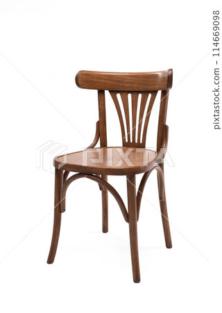 Brown bent wooden chair on a white background 114669098