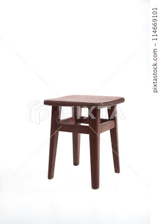 Small wodden Stool in white background Small wodden Stool in white background 114669101