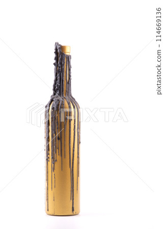 Waxed golden bottle for decor. White isolate. Waxed golden bottle for decor. White isolate. 114669136