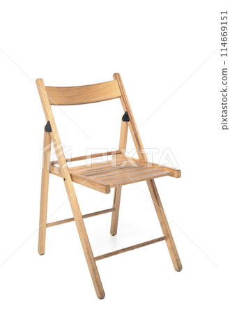 wooden folding garden chair isolated on white background 114669151