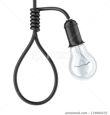 Light Bulb with noose, hangmans knot from cable with lightbulb. 3D rendering 114669235