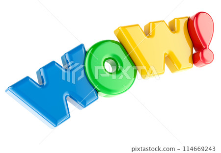 WOW, colored inscription. 3D rendering WOW, colored inscription. 3D rendering 114669243