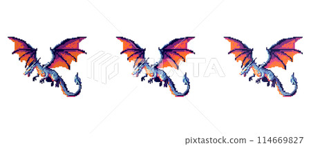 Pixel dragon with blue body and wings 114669827