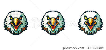Pixelated portrait of an eagle with a tense, angry look Pixelated portrait of an eagle with a tense, angry look 114670304