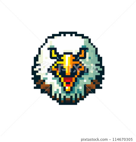 Pixelated portrait of an eagle with a tense, angry look Pixelated portrait of an eagle with a tense, angry look 114670305