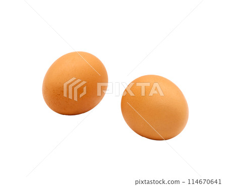 Two brown eggs from a chicken. Isolated. Photo in high quality. Two brown eggs from a chicken. Isolated. Photo in high quality. 114670641