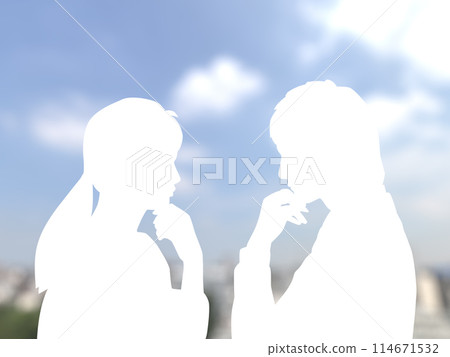 男性和女性思考和令人擔憂的白色剪影 3D 插圖水平 男性和女性思考和令人擔憂的白色剪影 3D 插圖水平 114671532
