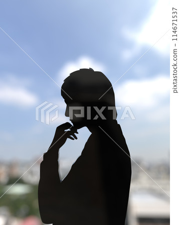 Male black silhouette thinking worrying 3D illustration vertical Male black silhouette thinking worrying 3D illustration vertical 114671537
