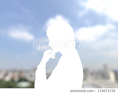 Male white silhouette thinking worrying 3D illustration horizontal Male white silhouette thinking worrying 3D illustration horizontal 114671538