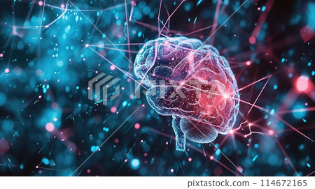 A digital photo showcases the intricate network of connections within the human brain. Ai Generated. 114672165