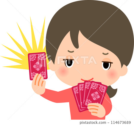 一個女人拿著撲克牌,無所畏懼地微笑,王牌 一個女人拿著撲克牌,無所畏懼地微笑,王牌 114673689