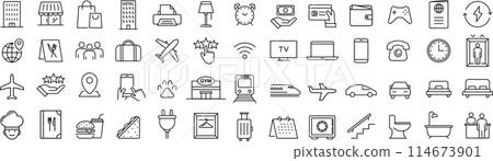 關於住宿的矢量線圖圖示集 114673901