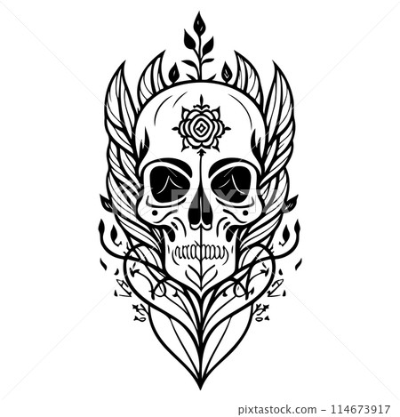 doodle sketch art nouveau skull illustration hand draw doodle sketch art nouveau skull illustration hand draw 114673917
