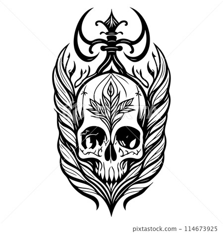 doodle sketch art nouveau skull illustration hand draw doodle sketch art nouveau skull illustration hand draw 114673925