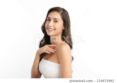 Beautiful young asian woman with clean fresh skin on white background, Face care, Facial treatment, Cosmetology, beauty and spa, Asian women portrait. Beautiful young asian woman with clean fresh skin on white background, Face care, Facial treatment, Cosmetology, beauty and spa, Asian women portrait. 114673962