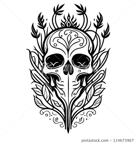 doodle sketch art nouveau skull illustration hand draw doodle sketch art nouveau skull illustration hand draw 114673967