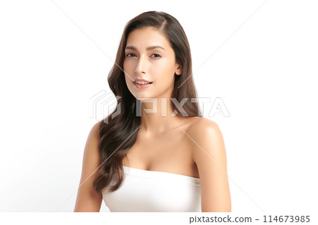 Beautiful young asian woman with clean fresh skin on white background, Face care, Facial treatment, Cosmetology, beauty and spa, Asian women portrait. 114673985