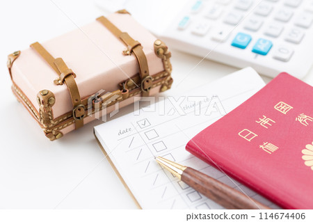 Travel bag, checklist and passport 114674406