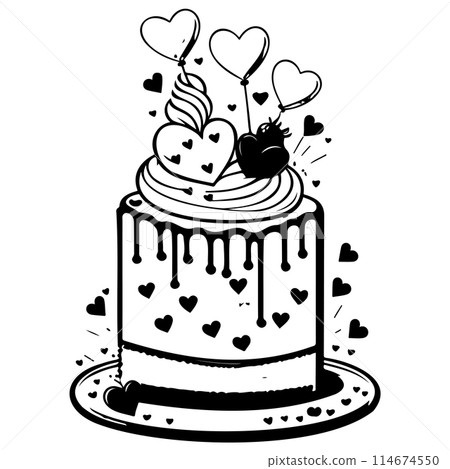 Cake Festive Valentine Day Delicious Sweet illustration sketch draw  114674550