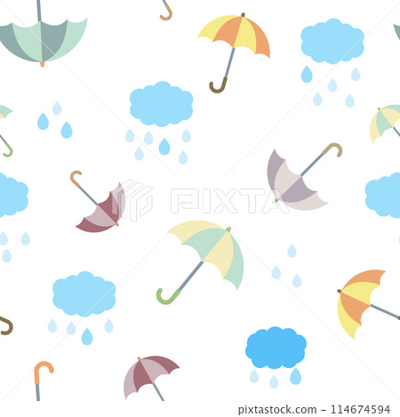 可在雨季使用的無縫傘和雨雲向量圖案影像 可在雨季使用的無縫傘和雨雲向量圖案影像 114674594