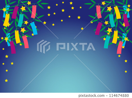Tanabata frame background 2 gradation with bamboo decorations and stars 114674880
