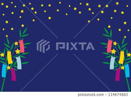 七夕框背景1深藍色竹裝飾與星星 114674883