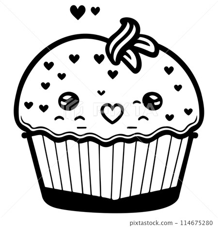 Monoline cute muffin with heart illustration sketch draw  114675280