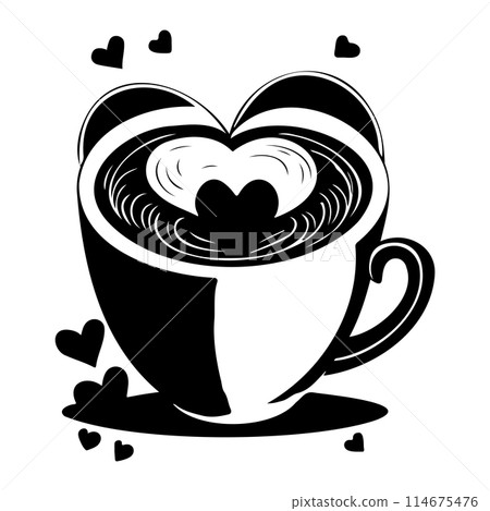 A cup of coffee with hearts valentine illustration sketch draw A cup of coffee with hearts valentine illustration sketch draw 114675476