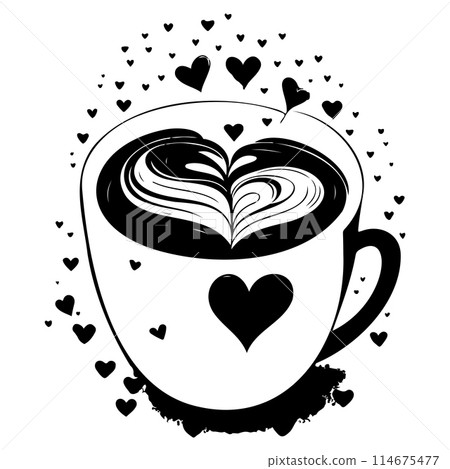 A cup of coffee with hearts valentine illustration sketch draw  114675477