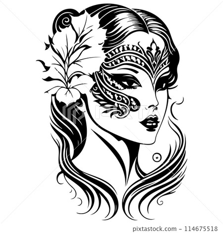 Beautiful Woman Carnival Mask illustration sketch draw Beautiful Woman Carnival Mask illustration sketch draw 114675518