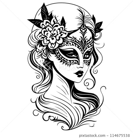 Beautiful Woman Carnival Mask illustration sketch draw  114675538