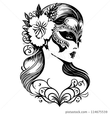 Beautiful Woman Carnival Mask illustration sketch draw  114675539