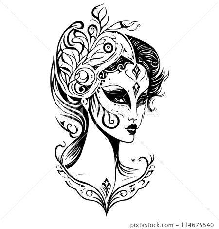 Beautiful Woman Carnival Mask illustration sketch draw  114675540