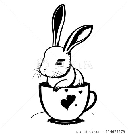 valentine rabbit in cup love illustration draw  114675579
