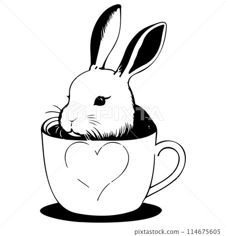 valentine rabbit in cup love illustration draw  114675605