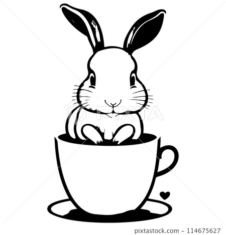valentine rabbit in cup love illustration draw  114675627