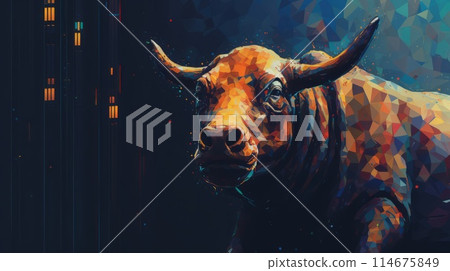 In the painting, a bull with long horns embodies elements of work and leisure 114675849